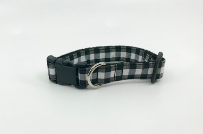 Dog Collar With Optional Flower Or Bow Tie Black And White Checkered Buffalo Plaid Adjustable Pet Collar Sizes XS, S, M, L, XL - image2
